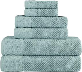 img 4 attached to Premium Turkish Cotton Towel Set - Luxuriously Soft, Quick-Drying, and Textured - 6 Piece Bathroom Towels Bundle - Includes 2 Bath Towels, 2 Washcloths, and 2 Hand Towels - Sea Grass Color