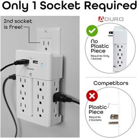 img 3 attached to 🔌 Aduro Wall Mount Surge Protector Power Strip with 12 Outlets and 2 USB Ports (2.4A) - Multiple Outlet Splitter Extender Adapter with Phone Shelf Stand in White