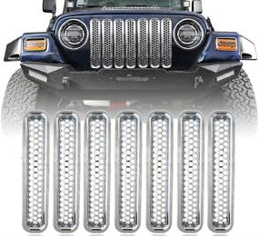 img 4 attached to 🔥 Hooke Road Chrome Front Grill Mesh Grille Inserts Cover for 1997-2006 Jeep Wrangler TJ & Unlimited - Pack of 7: A Stylish and Versatile Upgrade