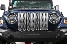 img 1 attached to 🔥 Hooke Road Chrome Front Grill Mesh Grille Inserts Cover for 1997-2006 Jeep Wrangler TJ & Unlimited - Pack of 7: A Stylish and Versatile Upgrade