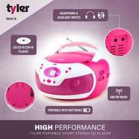 img 3 attached to Универсальный портативный неоново-розовый стерео CD-плеер Tyler: AM/FM радио, Aux и разъем для наушников для оптимального музыкального опыта (TAU105-NPK)
