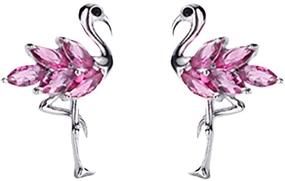 img 4 attached to 🦩 Dainty Flamingo Bird Stud Earrings for Women Girls in S925 Sterling Silver with Cubic Zirconia Small Studs - Valentine's Gift for Lover or Girlfriend