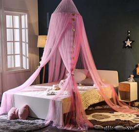 img 2 attached to Mengersi Pink Mosquito Net Bed Canopy Curtains with Stars – Perfect Bedroom Decoration for Girls and Kids, Fits Single to King Size Beds