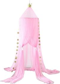 img 4 attached to Mengersi Pink Mosquito Net Bed Canopy Curtains with Stars – Perfect Bedroom Decoration for Girls and Kids, Fits Single to King Size Beds