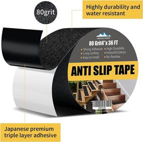 img 3 attached to 👣 High Traction Grip Tape - Heavy Duty Non Slip Tape for Outdoor/Indoor Stairs, Waterproof & Durable - 4" x 36ft, Triple Layer Adhesive - Black