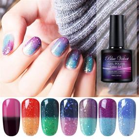 img 1 attached to Blue Velvet Color Changing Gel Nail Polish - 7pcs UV Gel Nail Lacquer Set for Nail Art Manicure. Perfect Starter Gift Kit with 10ML bottles.