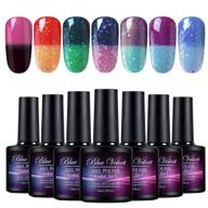 blue velvet color changing gel nail polish - 7pcs uv gel nail lacquer set for nail art manicure. perfect starter gift kit with 10ml bottles. logo