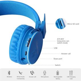 img 1 attached to 🎧 Foldable Kids Bluetooth Headphones with Volume Limiting - Wireless/Wired Stereo HD Headset, SD Card Slot, FM Radio, In-line Volume Control & Mic - Suitable for Children and Adults (Blue)