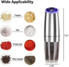 img 1 attached to 🔒 Premium Stainless Steel Gravity Electric Salt and Pepper Grinder Set, Battery-Operated Mill with Adjustable Coarseness, LED Light, One-Handed Operation - 2 Pack, Silver