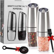 🔒 premium stainless steel gravity electric salt and pepper grinder set, battery-operated mill with adjustable coarseness, led light, one-handed operation - 2 pack, silver logo