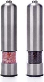 img 4 attached to Efficient Electric Salt and Pepper Grinder Set by Cookspah - Stylish Stainless Steel Mills with Adjustable Ceramic Grinders - Refillable, One-Handed Operation - Includes Light and Cap - 2 Mills Per Gift-Boxed Set