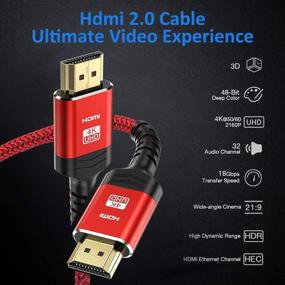 img 1 attached to 🔌 2-Pack 4K HDMI Cable 6.6FT, Highwings High Speed 18Gbps HDMI 2.0 Cable - 4K HDR 3D, 2160P 60Hz, HDCP 2.2 ARC, Ethernet - Braided HDMI to HDMI Cord - Compatible with Fire TV, UHD TV, Monitor (Red)