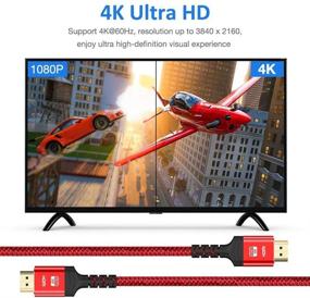 img 3 attached to 🔌 2-Pack 4K HDMI Cable 6.6FT, Highwings High Speed 18Gbps HDMI 2.0 Cable - 4K HDR 3D, 2160P 60Hz, HDCP 2.2 ARC, Ethernet - Braided HDMI to HDMI Cord - Compatible with Fire TV, UHD TV, Monitor (Red)