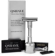 qshave adjustable double edge safety razor 700 - premium quality razor with stand, leather protective sleeve, and 5pcs titanium coated blades logo