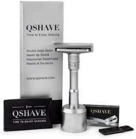 img 4 attached to QSHAVE Adjustable Double Edge Safety Razor 700 - Premium Quality Razor with Stand, Leather Protective Sleeve, and 5pcs Titanium Coated Blades