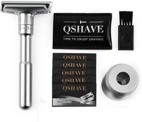 img 1 attached to QSHAVE Adjustable Double Edge Safety Razor 700 - Premium Quality Razor with Stand, Leather Protective Sleeve, and 5pcs Titanium Coated Blades