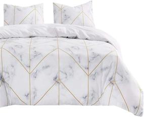 img 4 attached to Stylish Wake In Cloud Marble Comforter Set: Grey, Black and White with Gold Geometric Lines, Modern Pattern Printed, Queen Size - Soft Microfiber Bedding (3pcs)