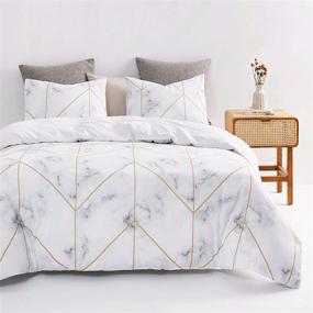 img 3 attached to Stylish Wake In Cloud Marble Comforter Set: Grey, Black and White with Gold Geometric Lines, Modern Pattern Printed, Queen Size - Soft Microfiber Bedding (3pcs)