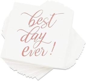 img 4 attached to 🌹✨ Best Day Ever: 50 Pack Rose Gold Foil 5-Inch White Paper Napkins for Weddings