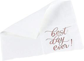 img 1 attached to 🌹✨ Best Day Ever: 50 Pack Rose Gold Foil 5-Inch White Paper Napkins for Weddings