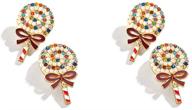 🎄 stunning beaded christmas earrings: multicolor crystal pearl reindeer, claus, and candy pop designs for women and girls - 2 pairs logo