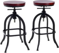 🪑 rustic adjustable swivel bar stools for kitchen counter - set of 2, natural wood seat, rustic brown логотип