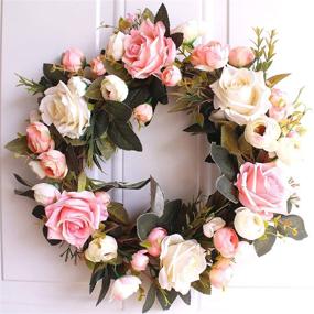 img 4 attached to Dseap Wreath: Stunning 14-Inch Floral Door Wreath with Rose Flower Design - Perfect for Front Doors