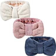 🎀 versatile and stylish: 3-piece terry cloth towel headband set for women and girls - perfect for face washing, makeup, and spa - microfiber bowtie design - pink, blue, white logo