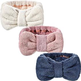 img 4 attached to 🎀 Versatile and Stylish: 3-Piece Terry Cloth Towel Headband Set for Women and Girls - Perfect for Face Washing, Makeup, and Spa - Microfiber Bowtie Design - Pink, Blue, White