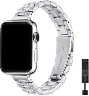 📱 stiroll нержавеющая сталь запасная лента для iwatch se series 6/5/4/3/2/1 - тонкий металлический браслет для apple watch 38мм/40мм - серебро логотип