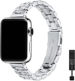 img 4 attached to 📱 STIROLL Нержавеющая сталь Запасная лента для iWatch SE Series 6/5/4/3/2/1 - Тонкий металлический браслет для Apple Watch 38мм/40мм - Серебро