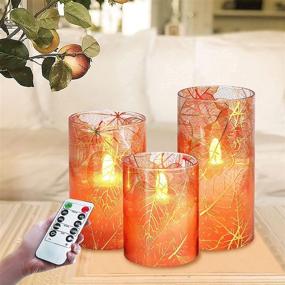 img 1 attached to 🕯️ CHERIMENT Flickering Flameless Candles with Maple Leaf Glass Effect – Battery Powered LED Candles, Set of 3 (D3" x H4", 5", 6") – Remote Control & Timer – Perfect for Party, Christmas, Bedroom