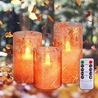 🕯️ cheriment flickering flameless candles with maple leaf glass effect – battery powered led candles, set of 3 (d3" x h4", 5", 6") – remote control & timer – perfect for party, christmas, bedroom логотип