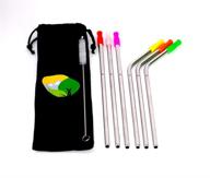 🌱 food grade stainless steel drinking straws - set of 6 reusable straws (3 bent, 3 straight) with silicone tips, cleaning brush, and travel bag - compatible with 20 oz tumbler - bpa free - from mountain view straw company logo