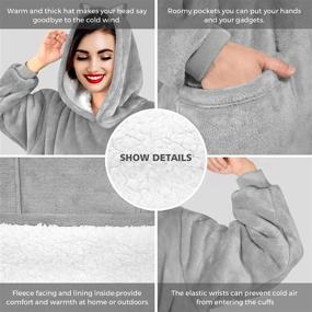 img 3 attached to 🔥 Super Warm KIKILIVE Wearable Blanket Hoodie: Oversized Flannel Sweatshirt with Hood Pocket and Sleeves for Men & Women