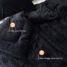 img 2 attached to 🛏️ Plush Flannel Twin Size Duvet Cover Set - Luxury Shaggy Fuzzy Bedding, Cozy Faux Fur Comforter Cover, 3-Piece Set with Zipper Closure, Includes 1 Duvet Cover + 2 Pillow Shams - Black