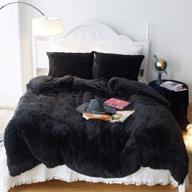 🛏️ plush flannel twin size duvet cover set - luxury shaggy fuzzy bedding, cozy faux fur comforter cover, 3-piece set with zipper closure, includes 1 duvet cover + 2 pillow shams - black logo