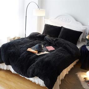 img 3 attached to 🛏️ Plush Flannel Twin Size Duvet Cover Set - Luxury Shaggy Fuzzy Bedding, Cozy Faux Fur Comforter Cover, 3-Piece Set with Zipper Closure, Includes 1 Duvet Cover + 2 Pillow Shams - Black