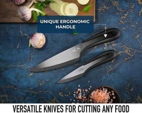 img 2 attached to 🔪 Vos Ceramic Knife Set with Covers: 5" Santoku & 3" Paring Knife - Advanced Kitchen Knives for Cutting, Chopping, Slicing, Dicing with Ergonomic Unique Handles