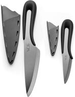 🔪 vos ceramic knife set with covers: 5" santoku & 3" paring knife - advanced kitchen knives for cutting, chopping, slicing, dicing with ergonomic unique handles logo