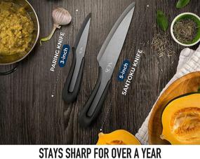 img 1 attached to 🔪 Vos Ceramic Knife Set with Covers: 5" Santoku & 3" Paring Knife - Advanced Kitchen Knives for Cutting, Chopping, Slicing, Dicing with Ergonomic Unique Handles