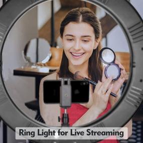 img 1 attached to 📸 ZOMEi 18-дюймовая регулируемая светодиодная кольцевая лампа с подставкой - двухцветная светодиодная кольцевая лампа для селфи, макияжа, селфи-фотографии и съемки видео для YouTube.