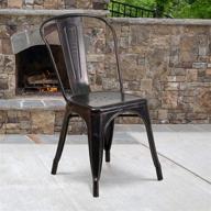 🪑 коммерческий стул стандарта промышленного качества в черно-античном золотом металле для использования как внутри помещения, так и снаружи, от flash furniture. логотип