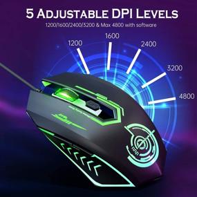 img 1 attached to 🖱️ Wired Gaming Mouse by UHURU - USB Computer Mice with 6 Programmable Buttons, Up to 4800 DPI, 7 Backlight Modes - Ergonomic RGB Gaming Mouse for Laptop PC Gamers