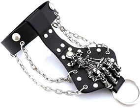 img 4 attached to 🤘 Xusamss Punk Rock Skull Hand Rivet Chain Cuff Bracelet – Edgy and Stylish Accessory