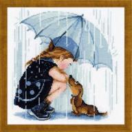 🌂 riolis under my umbrella cross stitch kit - 9.75" x 9.75" - zweigart 14ct. white aida - 18 vibrant colors logo