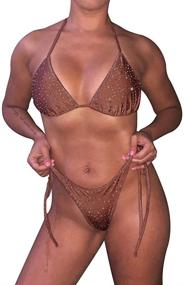 img 3 attached to 👙 Women's Triangle Swimwear: Sparkling Glitter Swimsuit | Swimwear & Cover Ups Collection