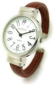 img 4 attached to Ladies Snakeskin Leather Bangle Cuff Watch with Round Case and White Dial - Wincci