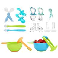 🍼 baby fruit feeder pacifier set of 2 with 6 silicone pacifiers, mash and serve bowl set of 2 with 6 baby spoons, pacifier clip, baby finger toothbrush, infant fruit teething toy - baby feeding set logo