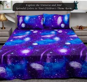 img 1 attached to Immerse Yourself in Cosmic Comfort with Bedlifes Galaxy Sheets - Purple Full Size Set: Galaxy Themed 4pcs Flat Sheet, Fitted Sheet, and 2 Pillowcases